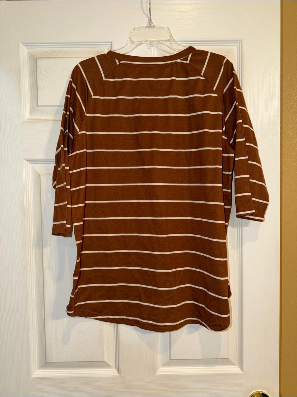 Tickled Teal Brown and White Striped Short Sleeve Top. EUC - Picture 3 of 4